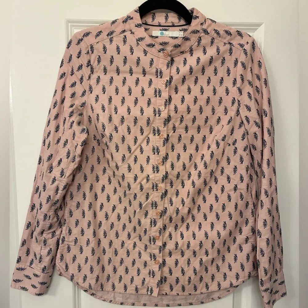 BODEN Marina Button Up Curduroy Shirt Pink Blue Women’s Size 6 - Picture 3 of 7